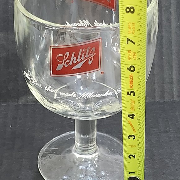 Schlitz 1970 Thumbprint Beer Goblet Schooner 16 Ounce Stemmed Retro Beer - Picture 9 of 10